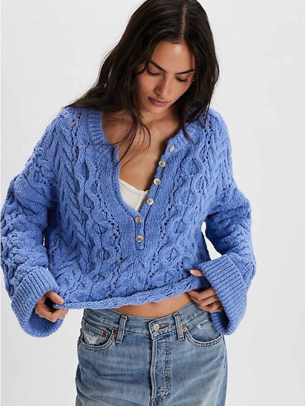 Free People Polly Cable Knit Sweater